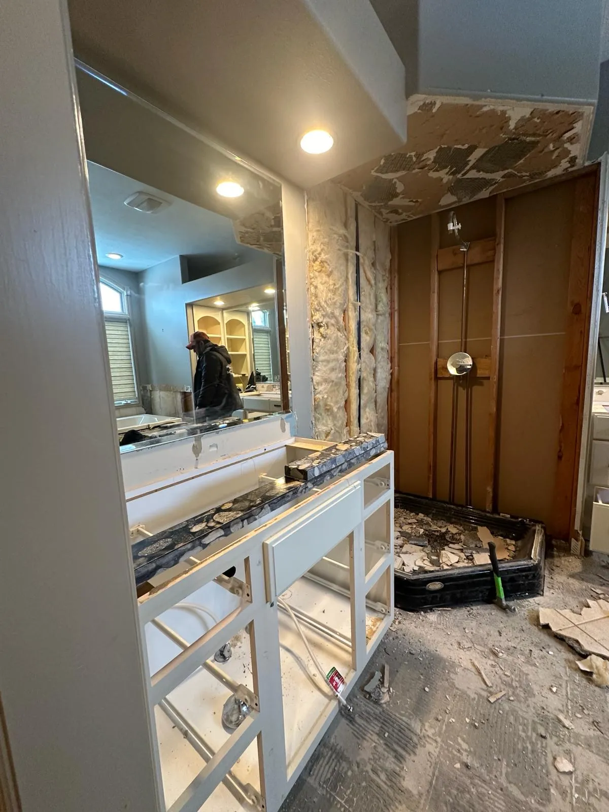 Bathroom vanity area opened up during demolition